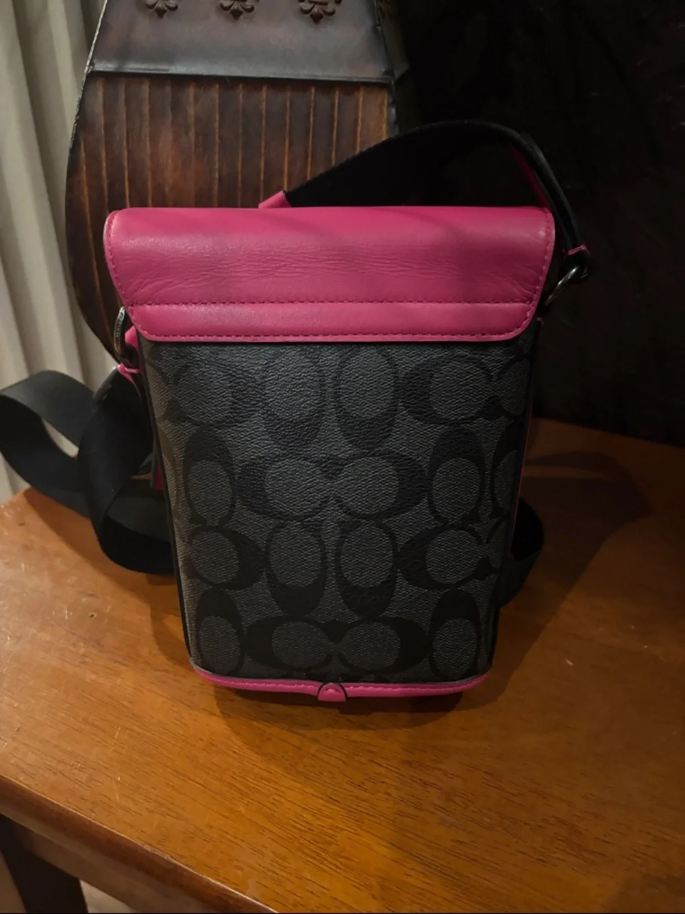 Coach Signature Crossbody Bag with Pink Leather Accents - Like New